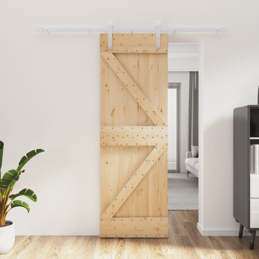 Ușă Glisantă Cu Set De Feronerie 70X210 Cm, Lemn Masiv De Pin