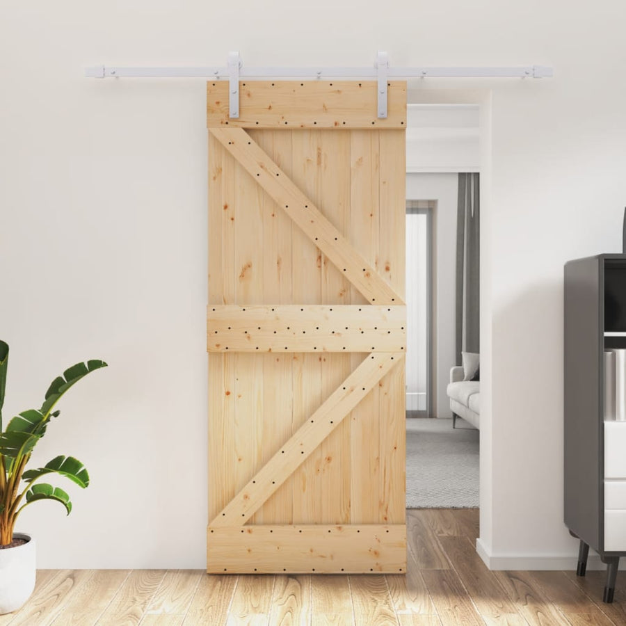Ușă Glisantă Cu Set De Feronerie 85X210 Cm, Lemn Masiv De Pin