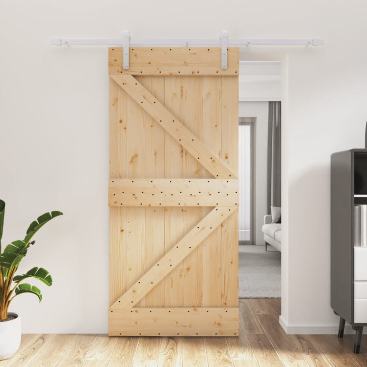 Ușă Glisantă Cu Set De Feronerie 95X210 Cm, Lemn Masiv De Pin