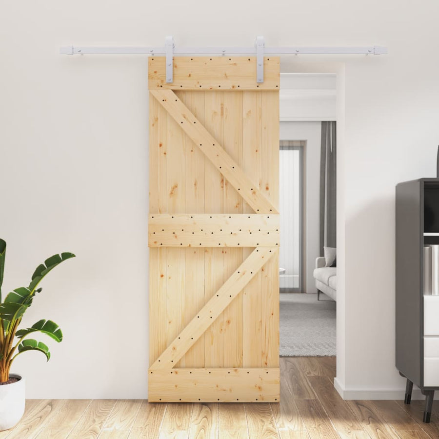 Ușă Glisantă Cu Set De Feronerie 80X210 Cm, Lemn Masiv De Pin