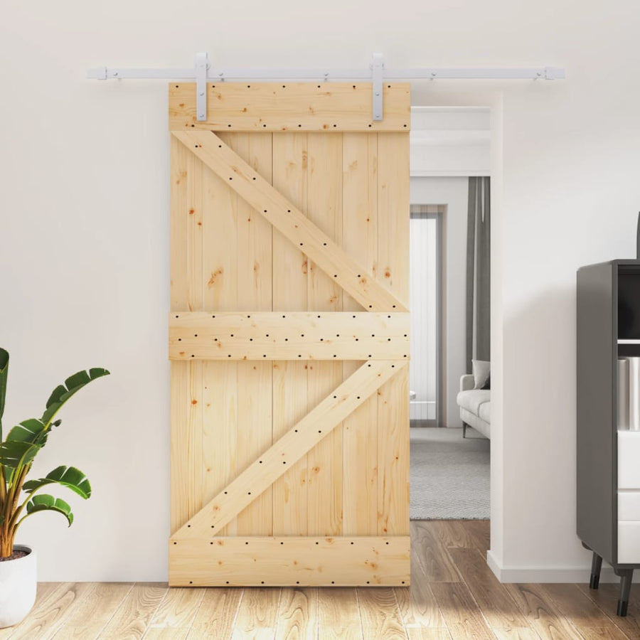 Ușă Glisantă Cu Set Feronerie, 100X210 Cm, Lemn Masiv De Pin