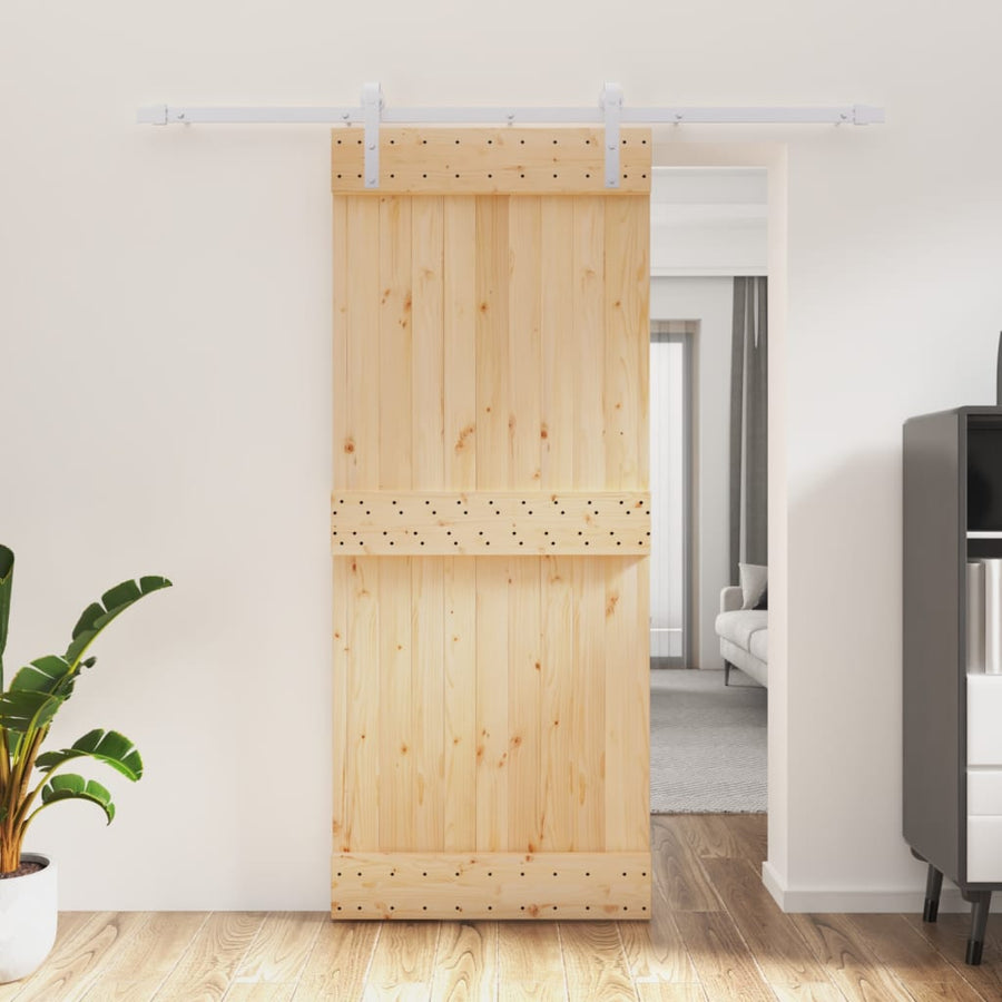 Ușă Glisantă Cu Set De Feronerie 85X210 Cm, Lemn Masiv De Pin