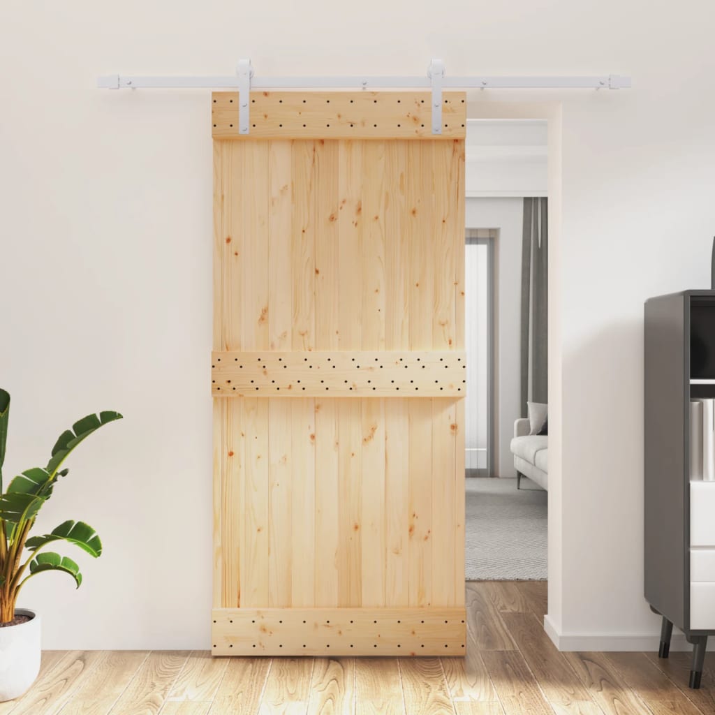 Ușă Glisantă Cu Set De Feronerie 95X210 Cm, Lemn Masiv De Pin