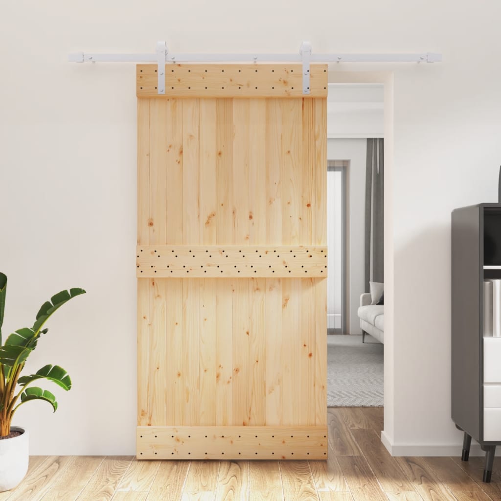 Ușă Glisantă Cu Set Feronerie, 100X210 Cm, Lemn Masiv De Pin