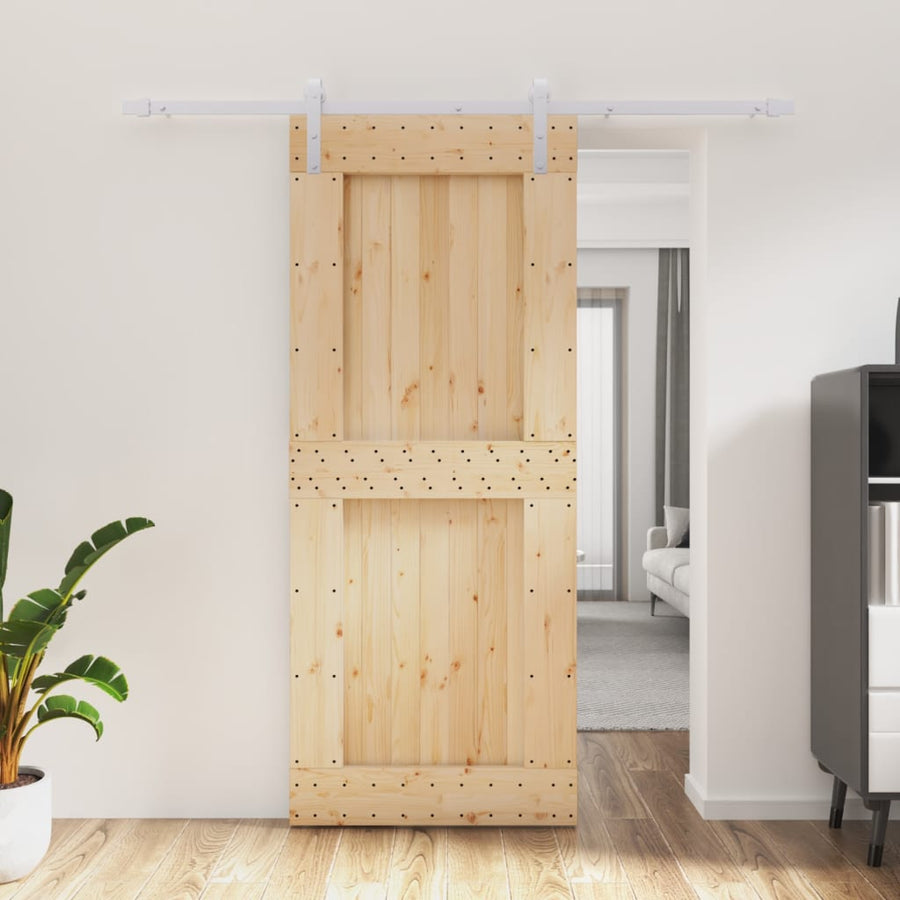 Ușă Glisantă Cu Set De Feronerie 85X210 Cm, Lemn Masiv De Pin
