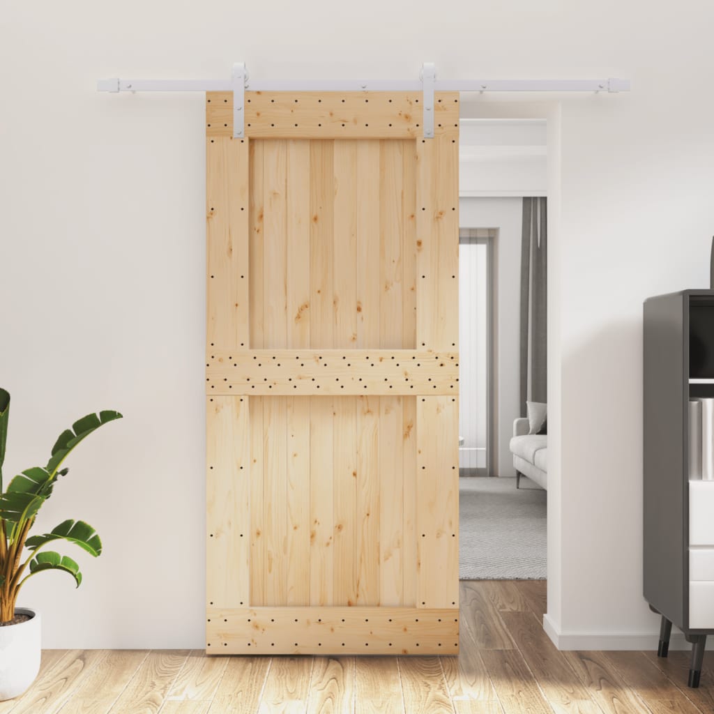 Ușă Glisantă Cu Set De Feronerie 95X210 Cm, Lemn Masiv De Pin