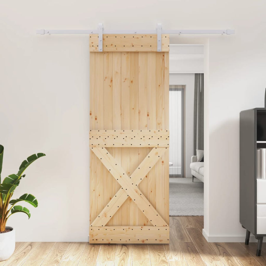 Ușă Glisantă Cu Set De Feronerie 80X210 Cm, Lemn Masiv De Pin
