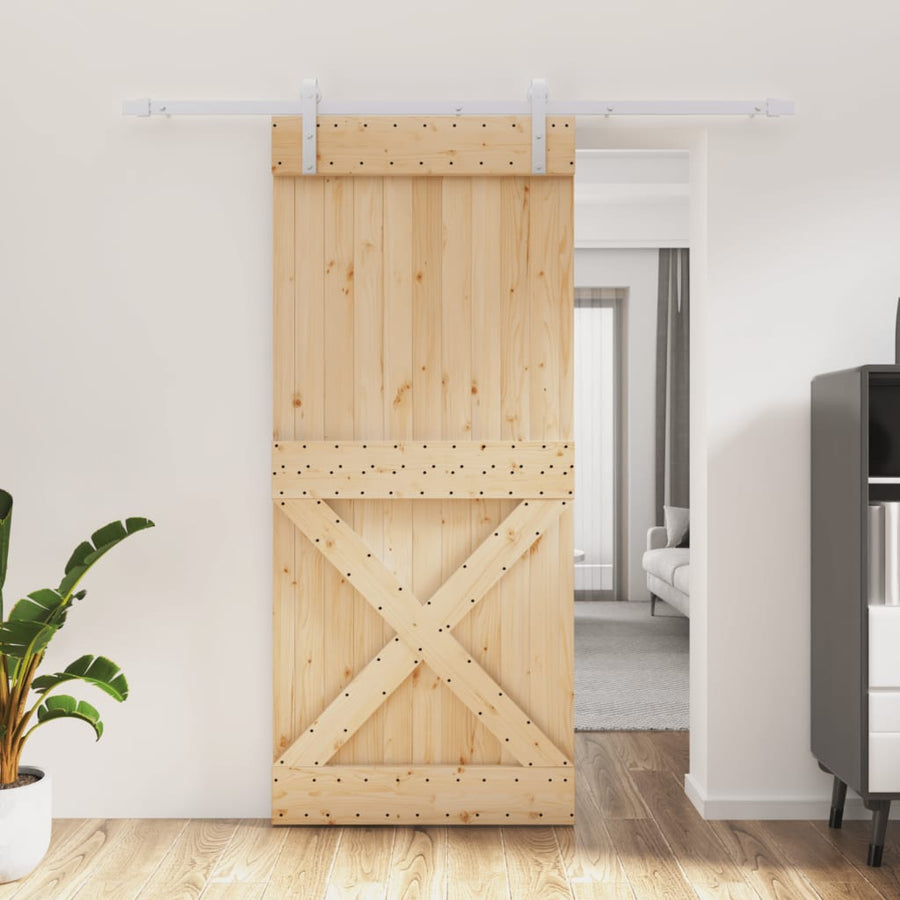 Ușă Glisantă Cu Set Feronerie, 90X210 Cm, Lemn Masiv De Pin