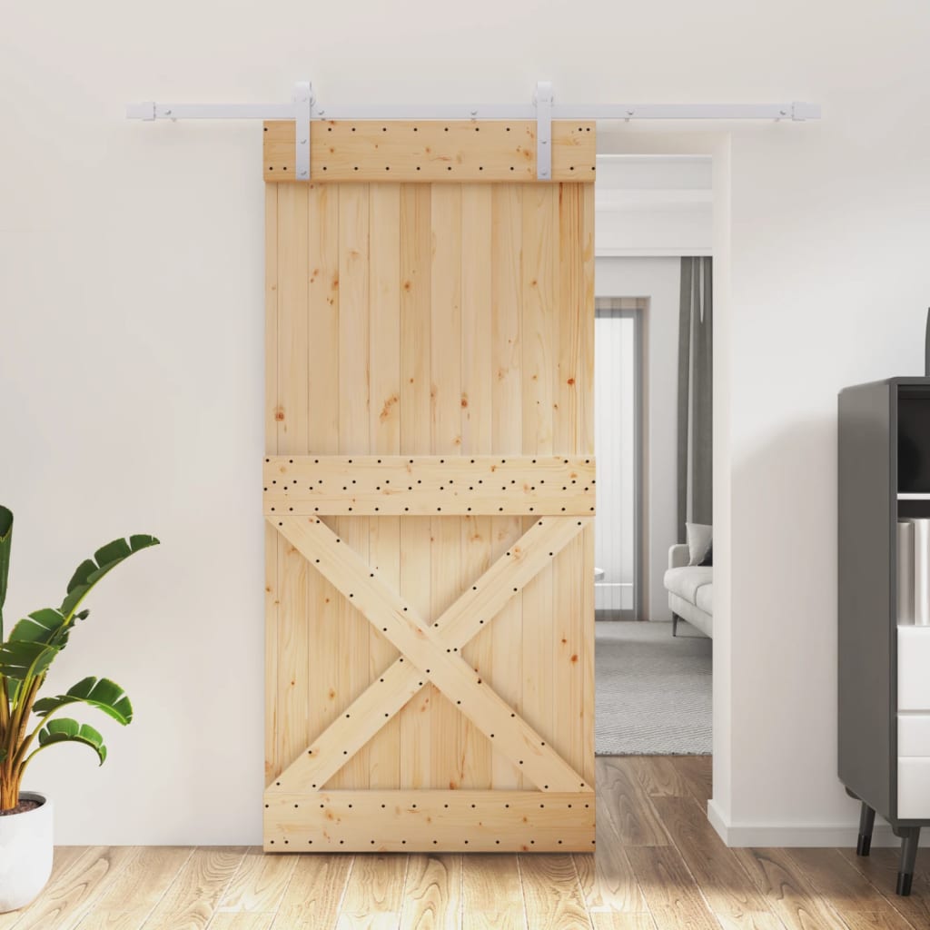 Ușă Glisantă Cu Set De Feronerie 95X210 Cm, Lemn Masiv De Pin
