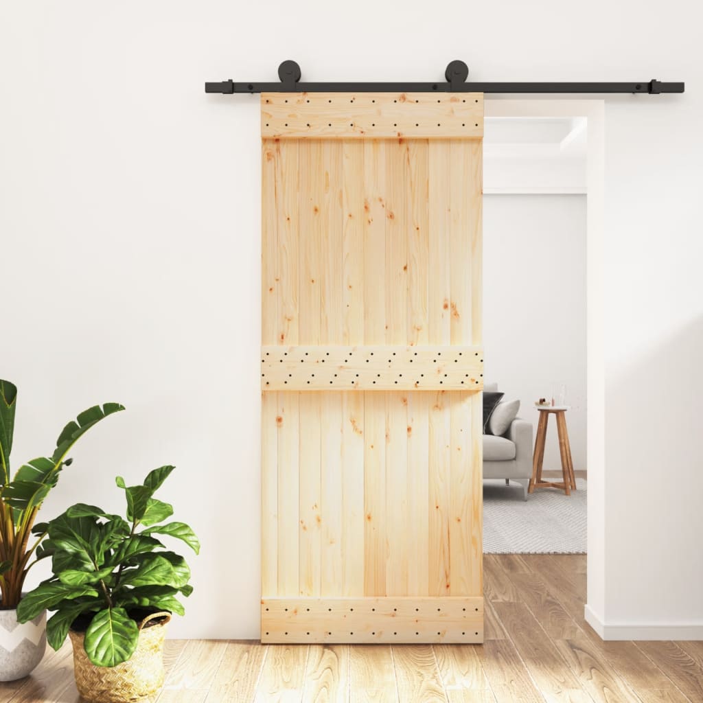 Ușă Glisantă Cu Set De Feronerie 85X210 Cm, Lemn Masiv De Pin