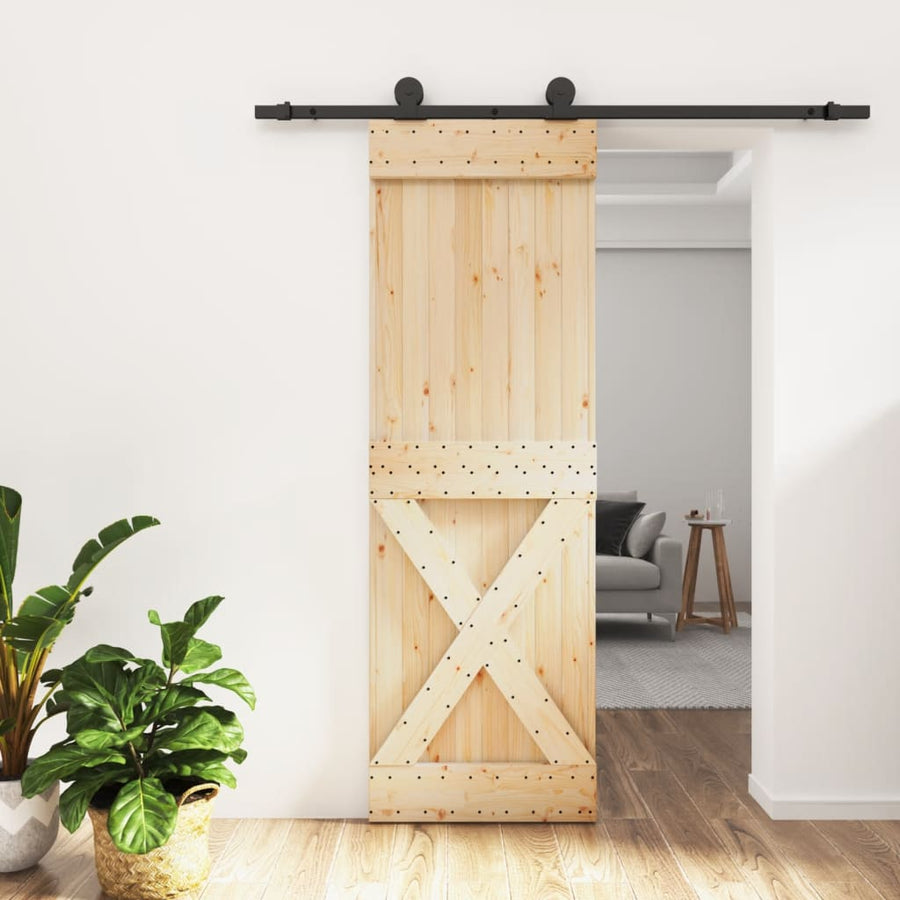 Ușă Glisantă Cu Set De Feronerie 70X210 Cm, Lemn Masiv De Pin