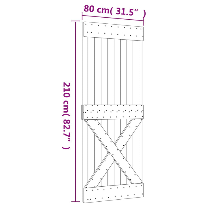 Ușă Glisantă Cu Set De Feronerie 80X210 Cm, Lemn Masiv De Pin