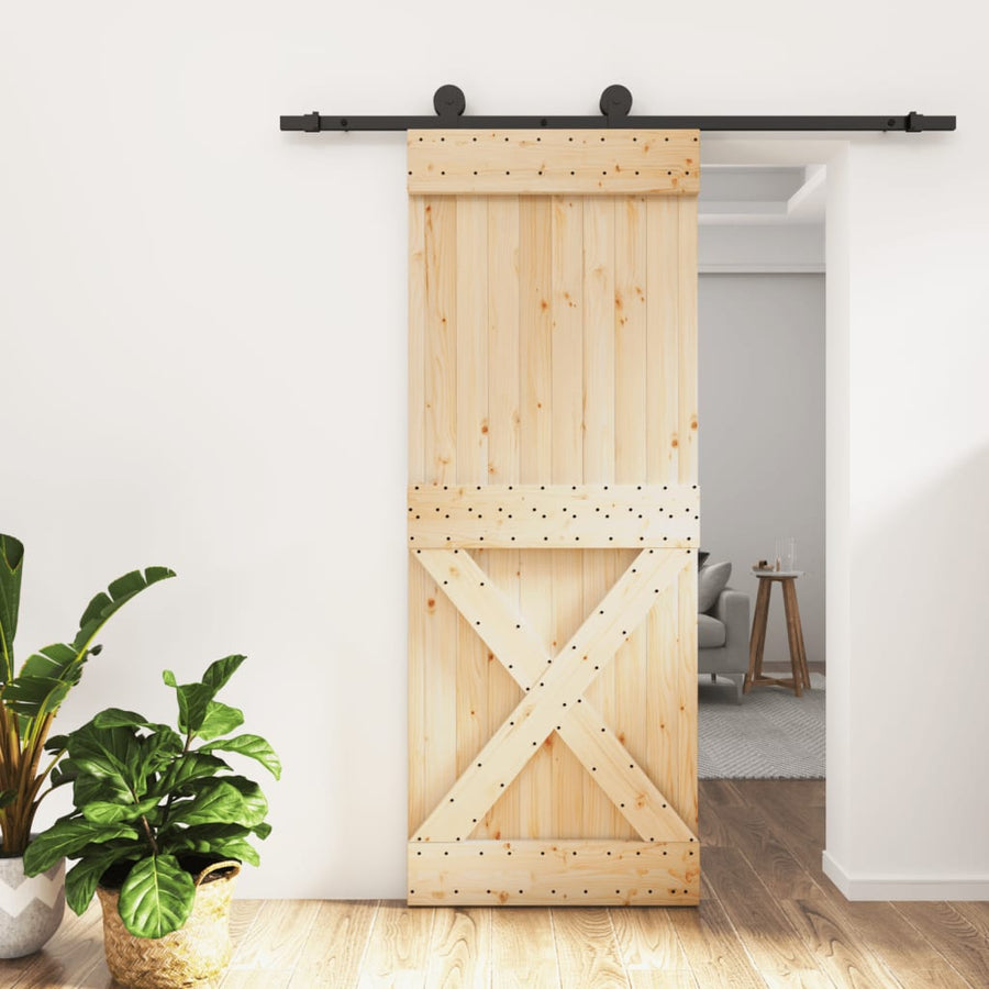 Ușă Glisantă Cu Set De Feronerie 80X210 Cm, Lemn Masiv De Pin