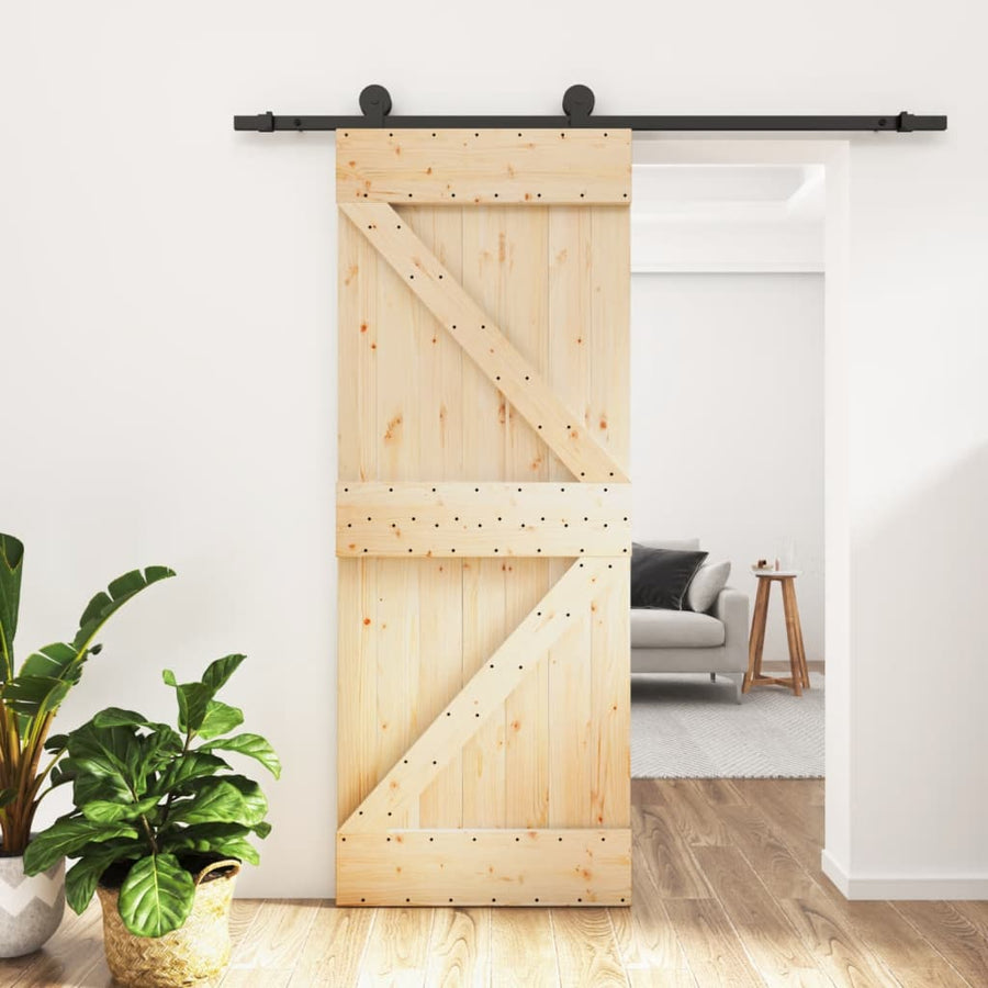 Ușă Glisantă Cu Set De Feronerie 70X210 Cm, Lemn Masiv De Pin
