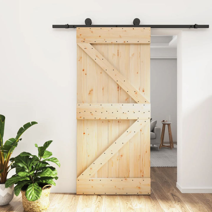 Ușă Glisantă Cu Set De Feronerie 95X210 Cm, Lemn Masiv De Pin