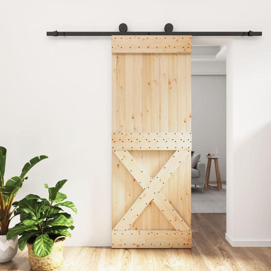 Ușă Glisantă Cu Set De Feronerie 80X210 Cm, Lemn Masiv De Pin