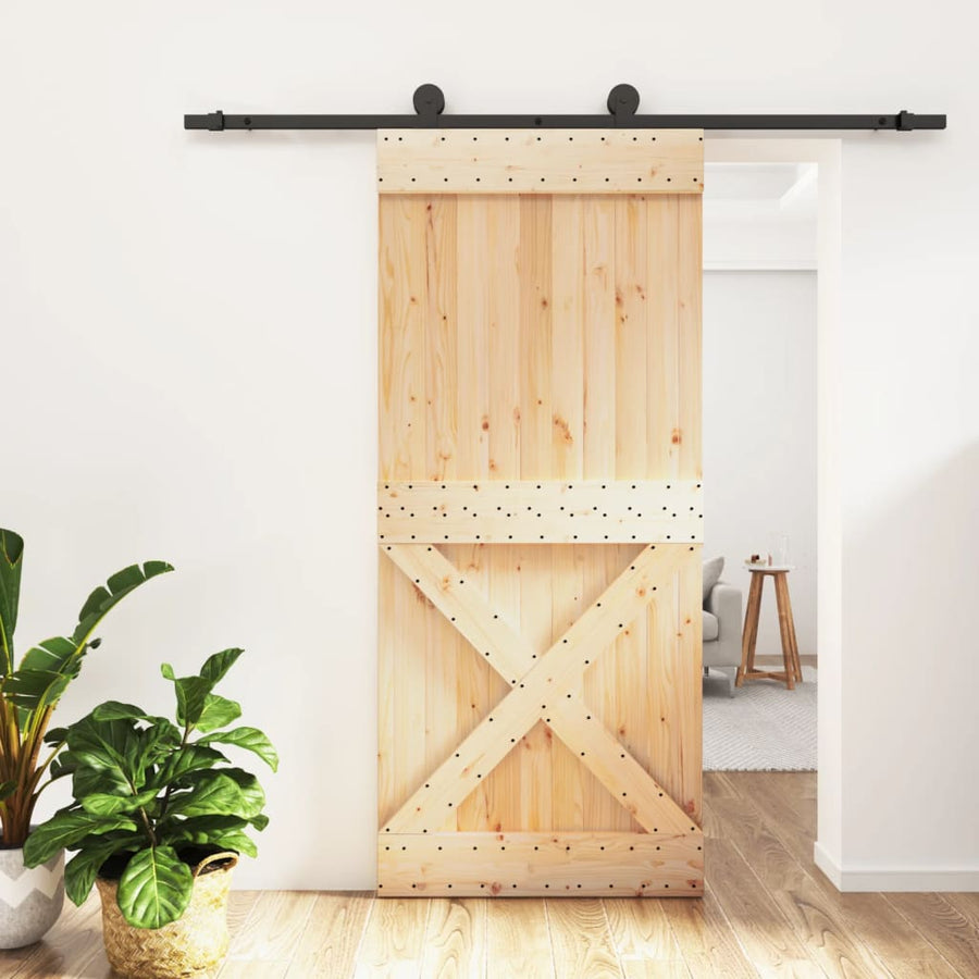 Ușă Glisantă Cu Set Feronerie, 90X210 Cm, Lemn Masiv De Pin