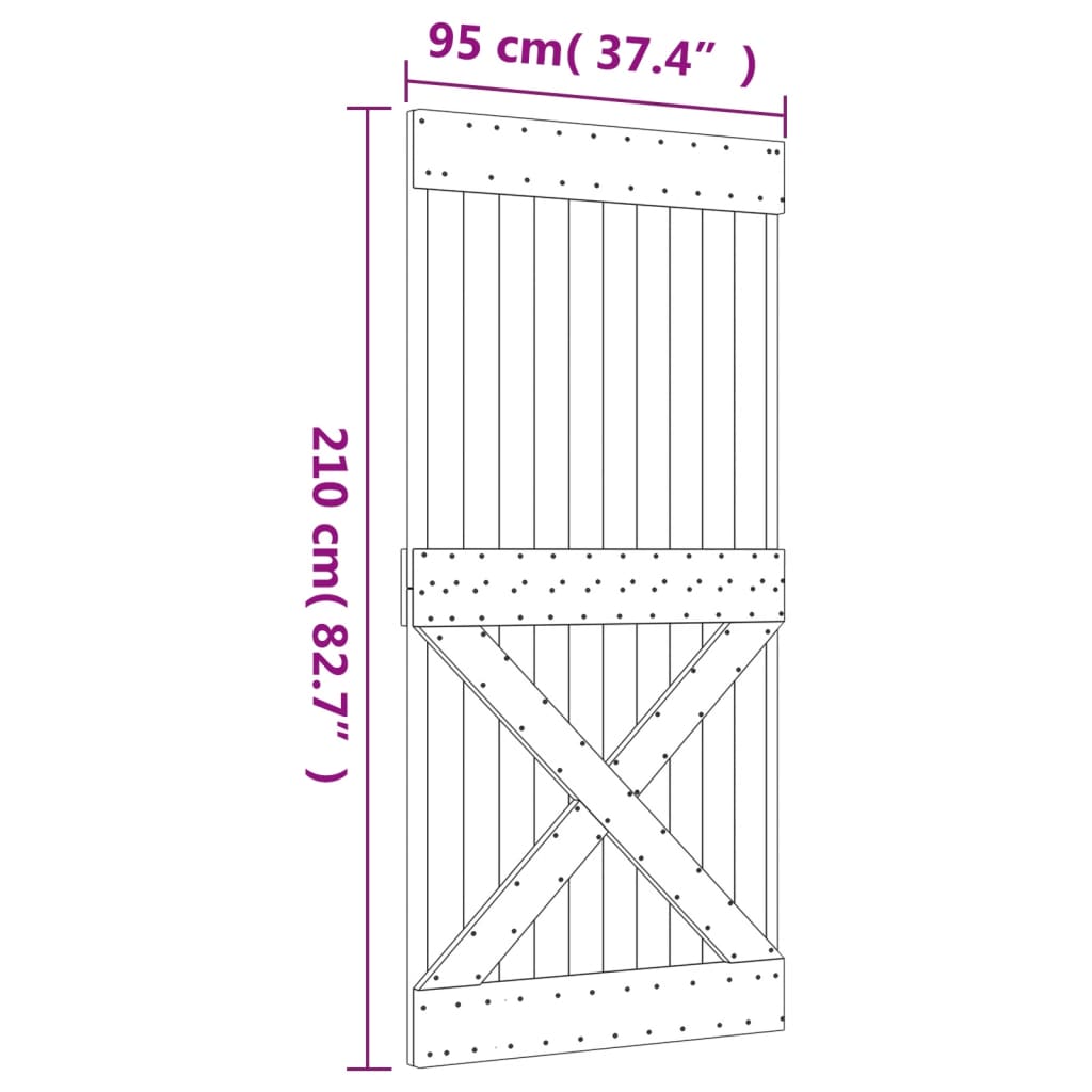 Ușă Glisantă Cu Set De Feronerie 95X210 Cm, Lemn Masiv De Pin