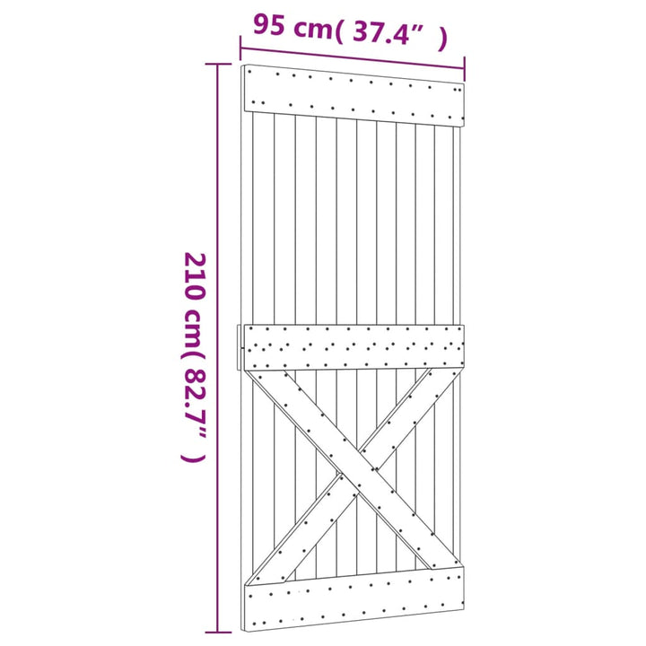 Ușă Glisantă Cu Set De Feronerie 95X210 Cm, Lemn Masiv De Pin