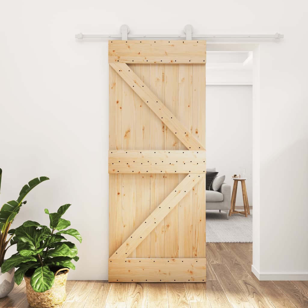 Ușă Glisantă Cu Set De Feronerie 85X210 Cm, Lemn Masiv De Pin