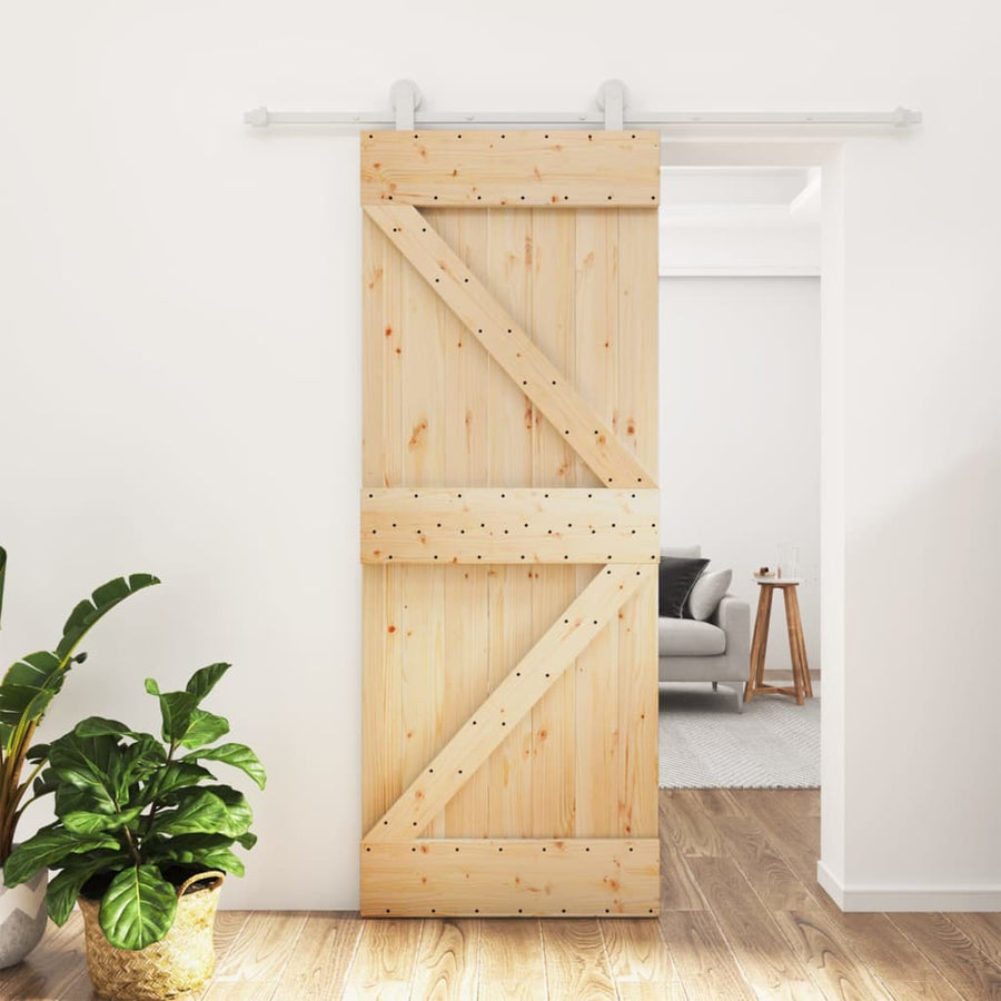Ușă Glisantă Cu Set De Feronerie 80X210 Cm, Lemn Masiv De Pin