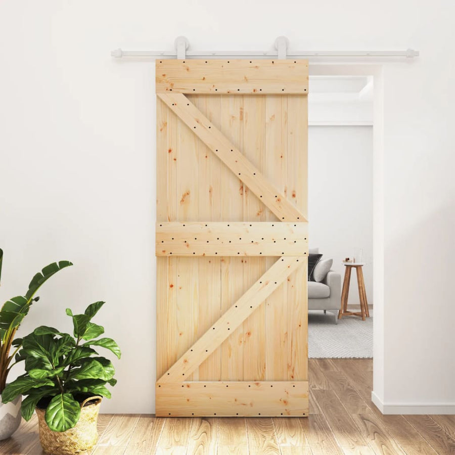 Ușă Glisantă Cu Set Feronerie, 90X210 Cm, Lemn Masiv De Pin