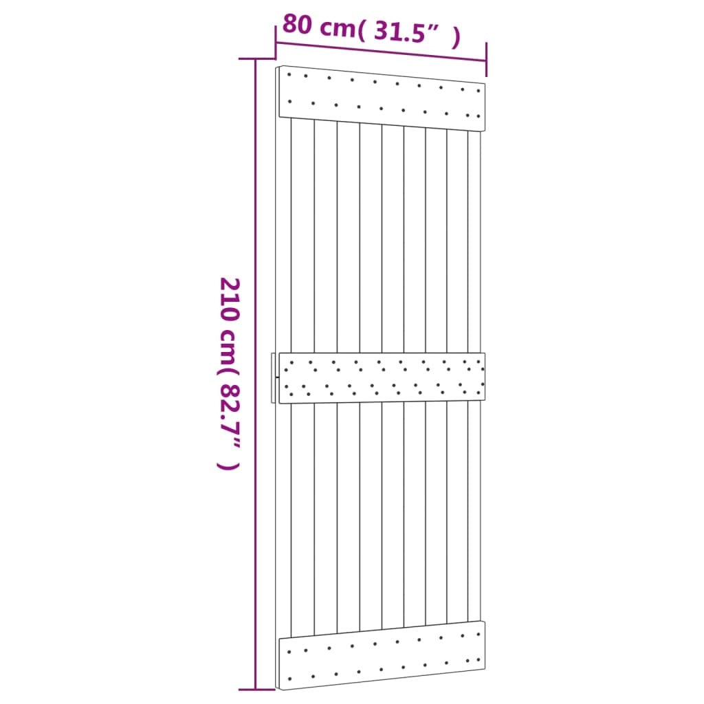 Ușă Glisantă Cu Set De Feronerie 80X210 Cm, Lemn Masiv De Pin