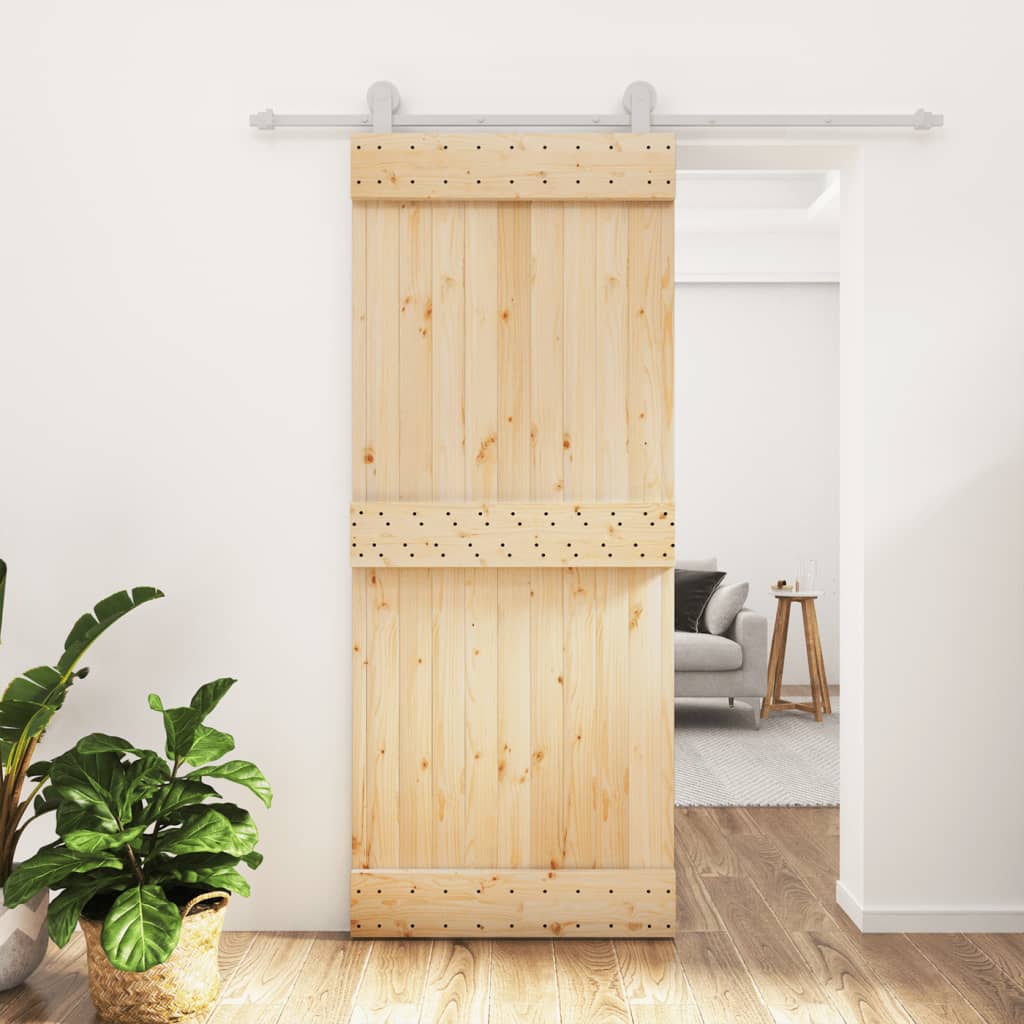 Ușă Glisantă Cu Set De Feronerie 85X210 Cm, Lemn Masiv De Pin