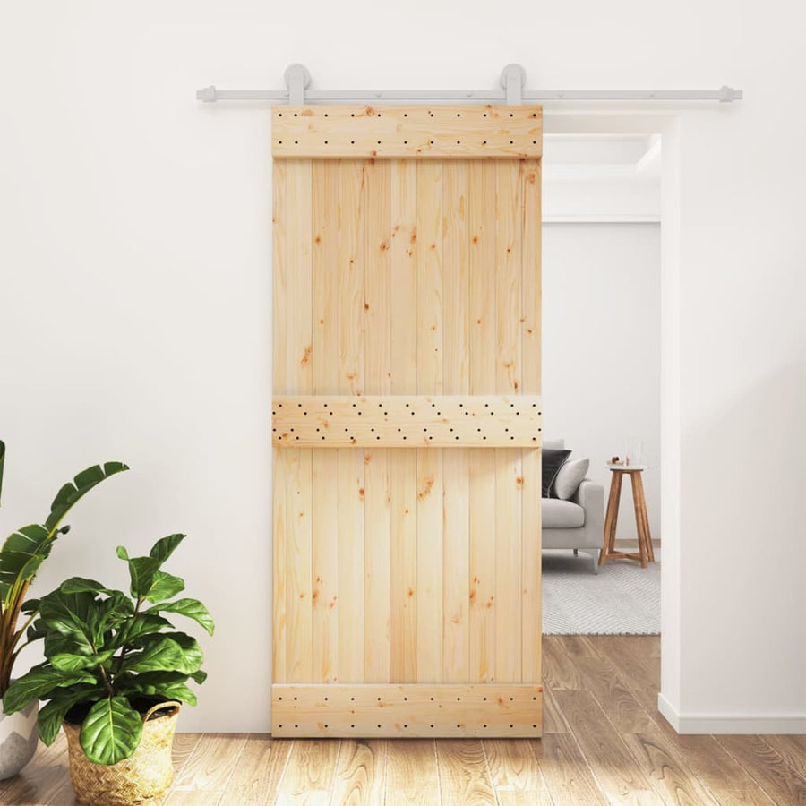 Ușă Glisantă Cu Set Feronerie, 90X210 Cm, Lemn Masiv De Pin