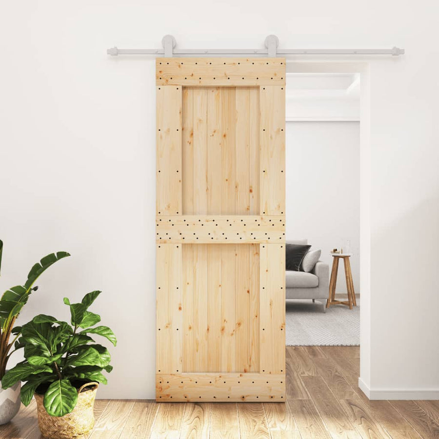 Ușă Glisantă Cu Set De Feronerie 80X210 Cm, Lemn Masiv De Pin