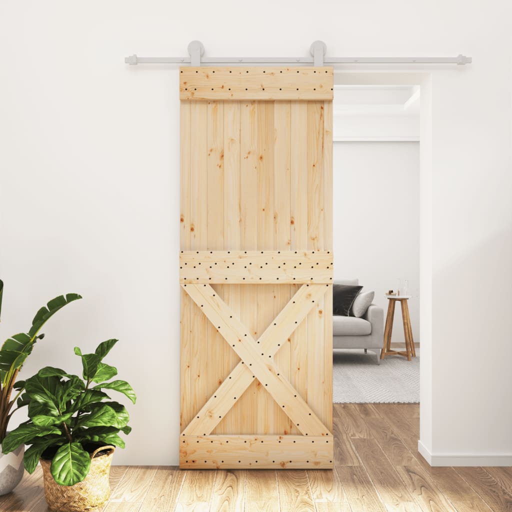 Ușă Glisantă Cu Set De Feronerie 80X210 Cm, Lemn Masiv De Pin