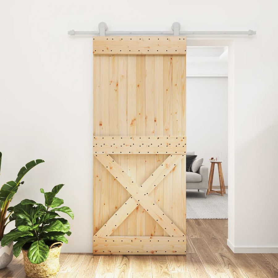 Ușă Glisantă Cu Set Feronerie, 90X210 Cm, Lemn Masiv De Pin