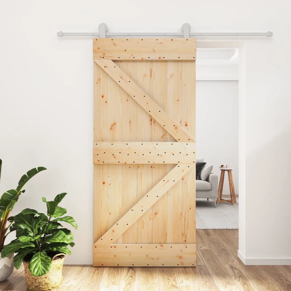 Ușă Glisantă Cu Set De Feronerie 95X210 Cm, Lemn Masiv De Pin