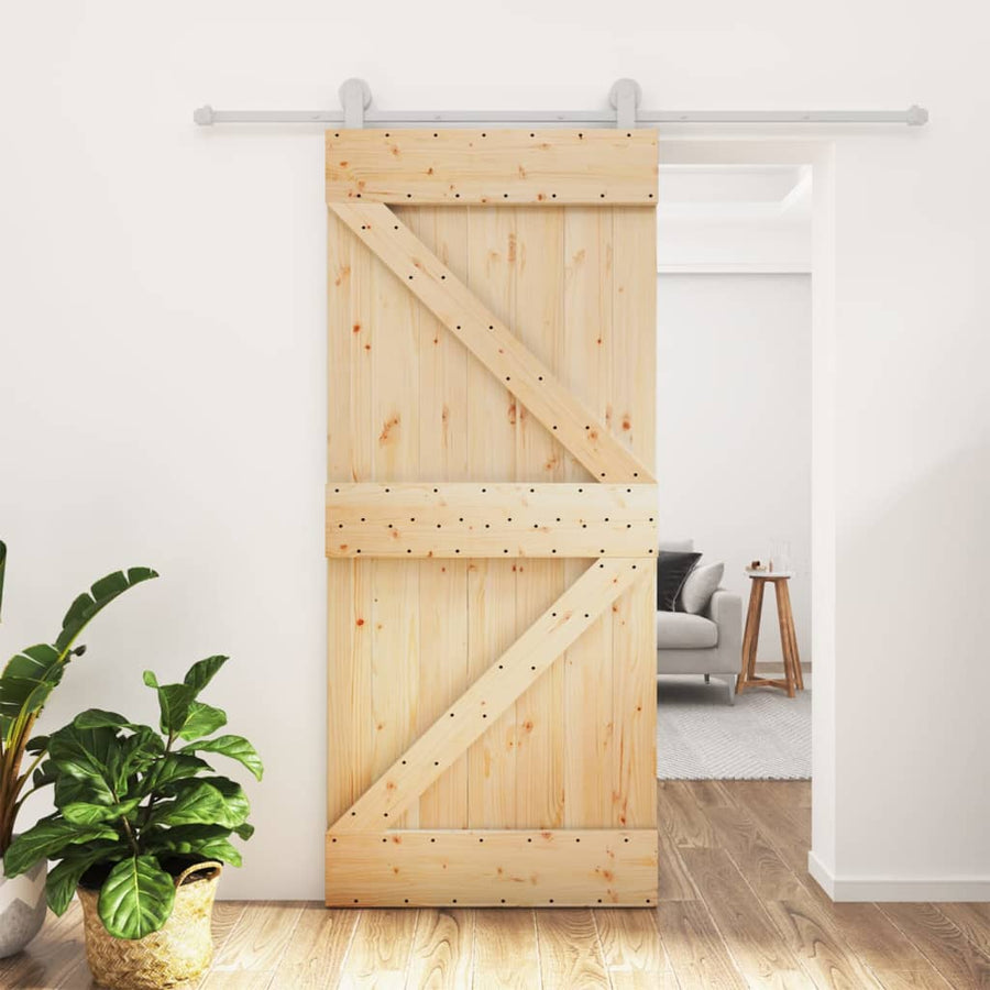 Ușă Glisantă Cu Set Feronerie, 90X210 Cm, Lemn Masiv De Pin