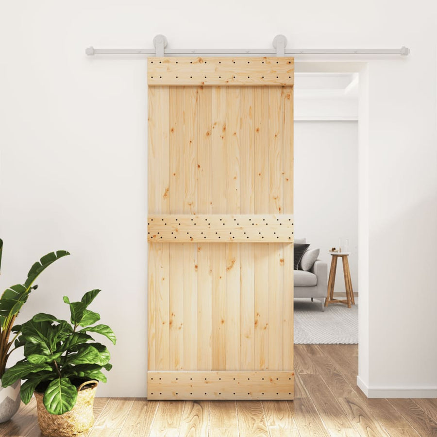 Ușă Glisantă Cu Set Feronerie, 90X210 Cm, Lemn Masiv De Pin