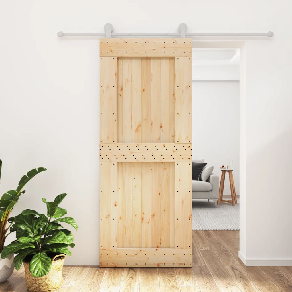 Ușă Glisantă Cu Set De Feronerie 85X210 Cm, Lemn Masiv De Pin