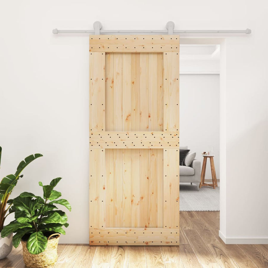 Ușă Glisantă Cu Set Feronerie, 90X210 Cm, Lemn Masiv De Pin