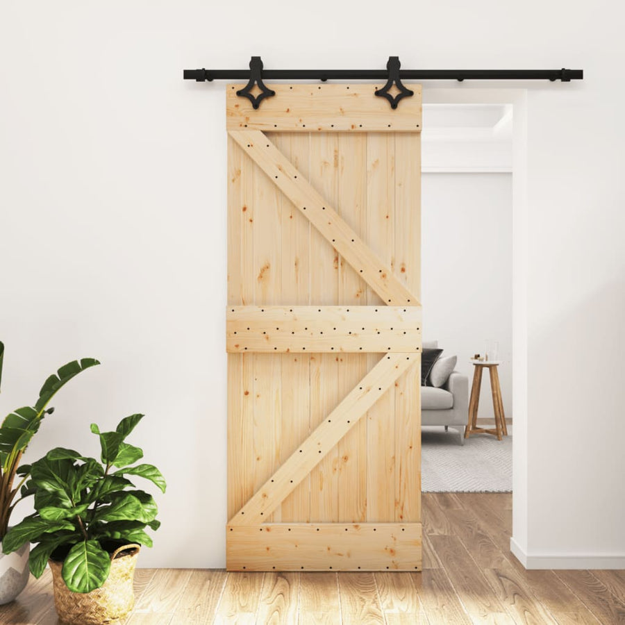 Ușă Glisantă Cu Set De Feronerie 85X210 Cm, Lemn Masiv De Pin