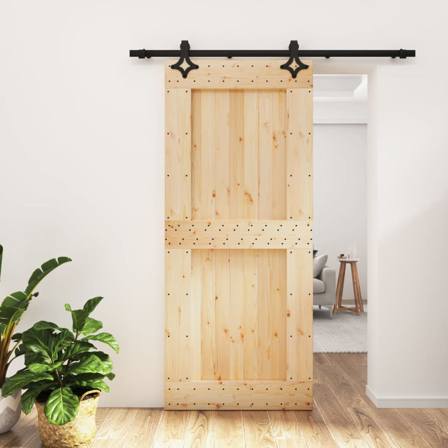 Ușă Glisantă Cu Set Feronerie, 90X210 Cm, Lemn Masiv De Pin