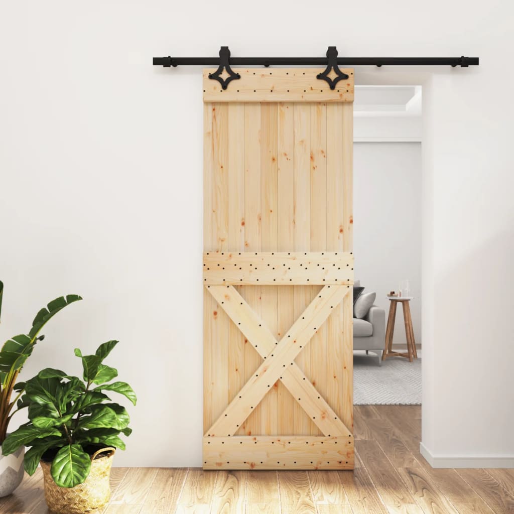 Ușă Glisantă Cu Set De Feronerie 80X210 Cm, Lemn Masiv De Pin