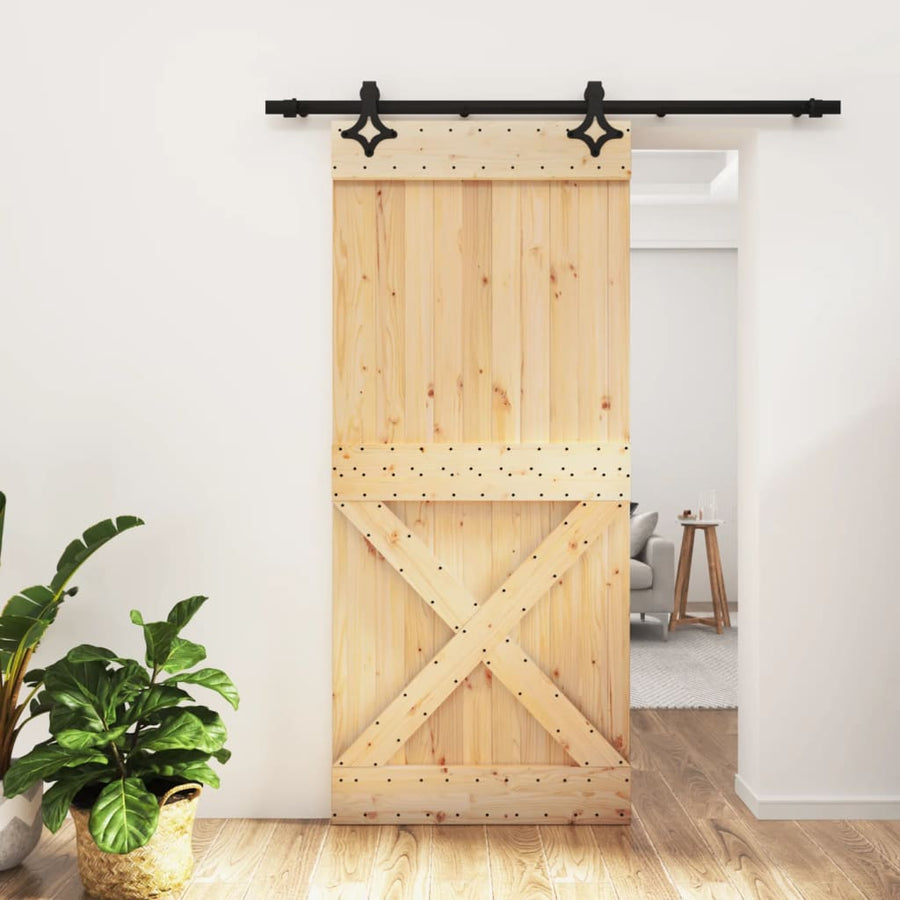 Ușă Glisantă Cu Set Feronerie, 90X210 Cm, Lemn Masiv De Pin