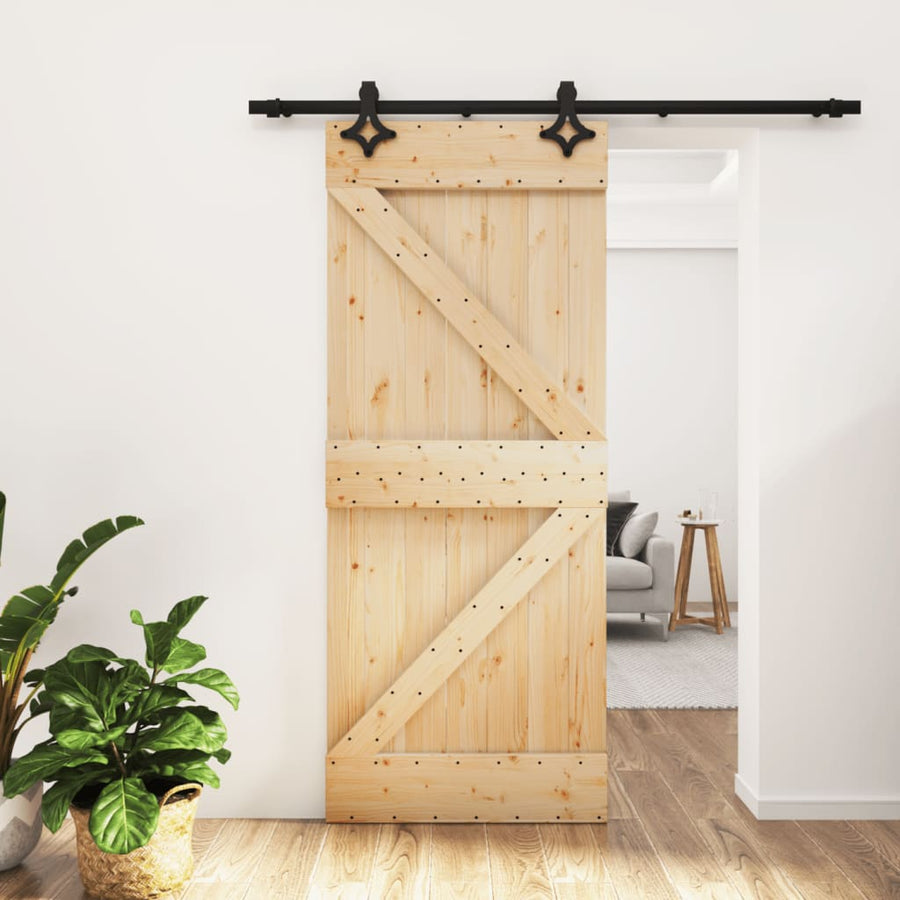 Ușă Glisantă Cu Set De Feronerie 85X210 Cm, Lemn Masiv De Pin
