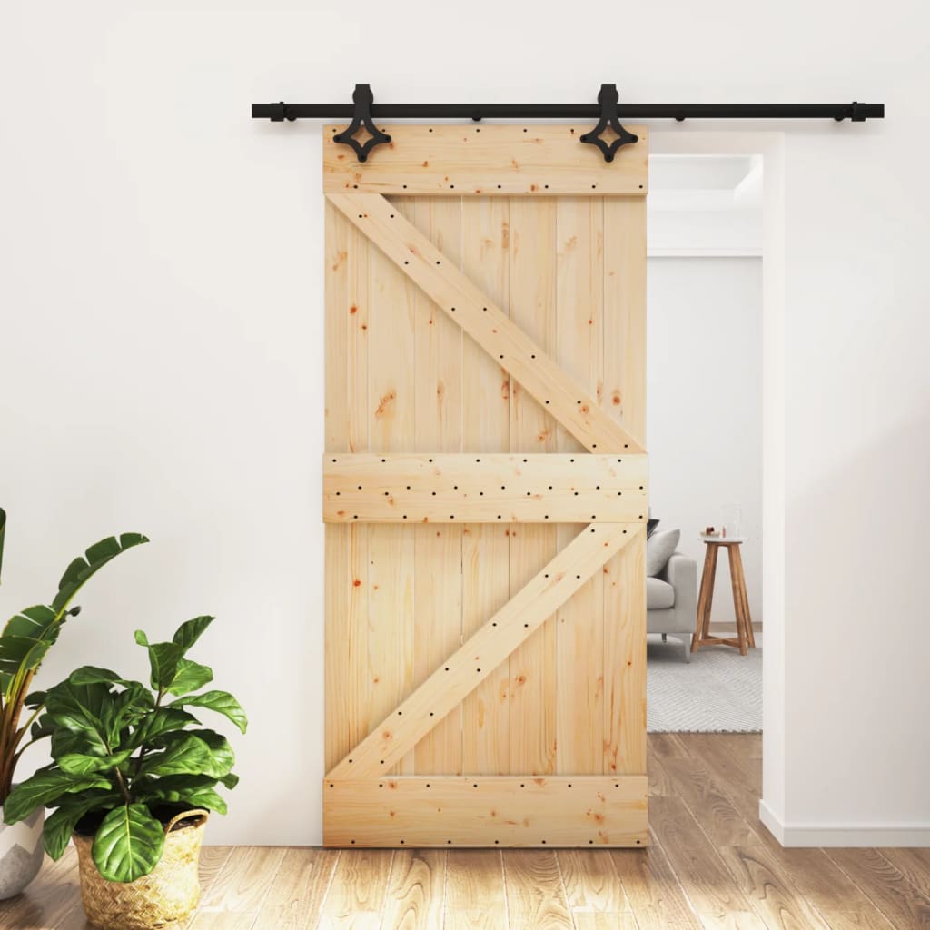 Ușă Glisantă Cu Set De Feronerie 95X210 Cm, Lemn Masiv De Pin