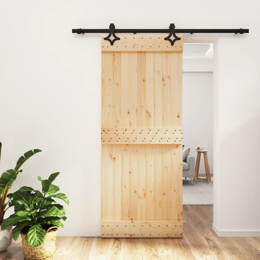 Ușă Glisantă Cu Set De Feronerie 85X210 Cm, Lemn Masiv De Pin
