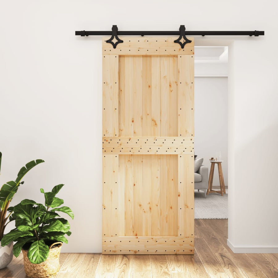 Ușă Glisantă Cu Set Feronerie, 90X210 Cm, Lemn Masiv De Pin