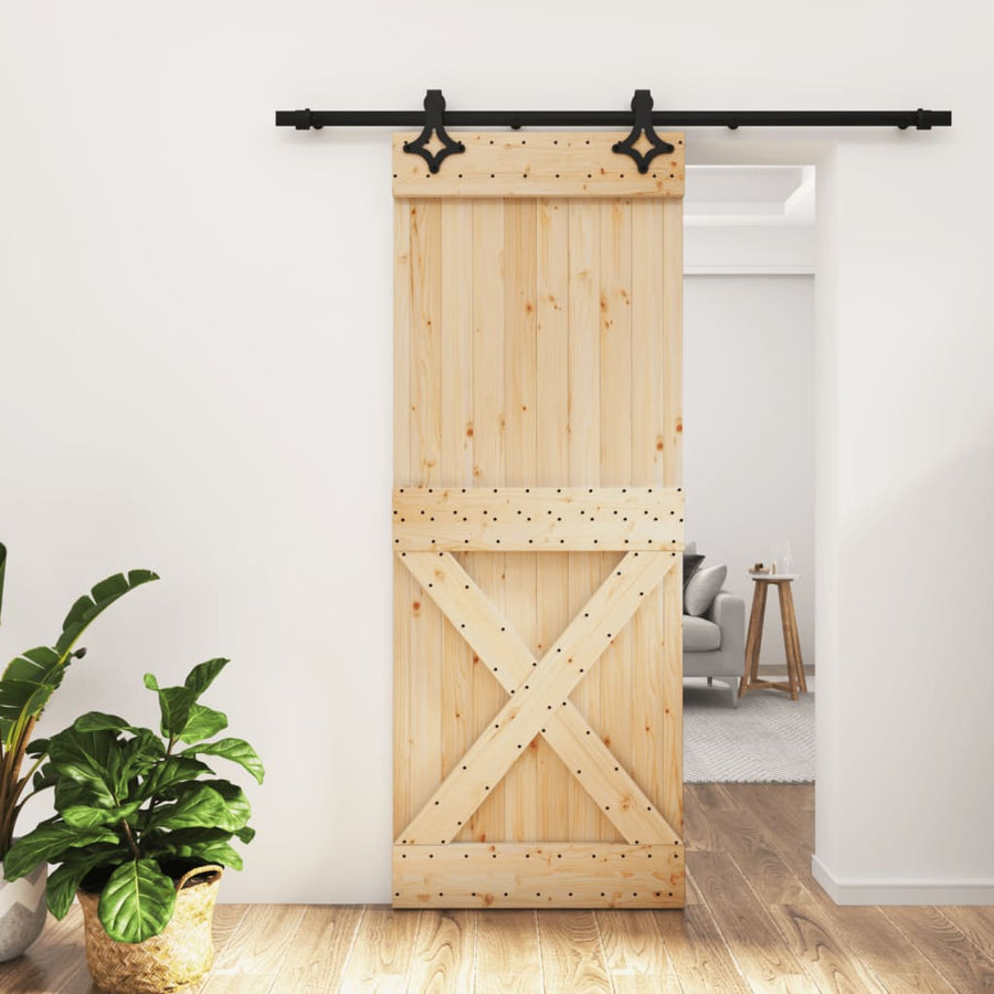 Ușă Glisantă Cu Set De Feronerie 80X210 Cm, Lemn Masiv De Pin