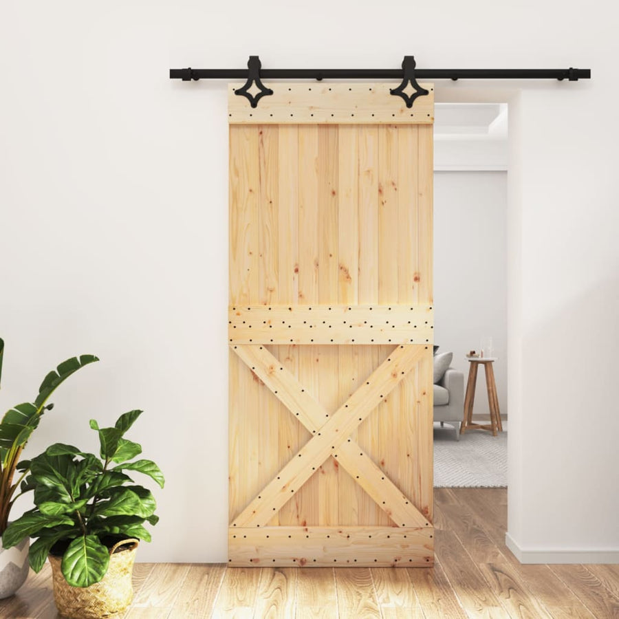 Ușă Glisantă Cu Set Feronerie, 90X210 Cm, Lemn Masiv De Pin