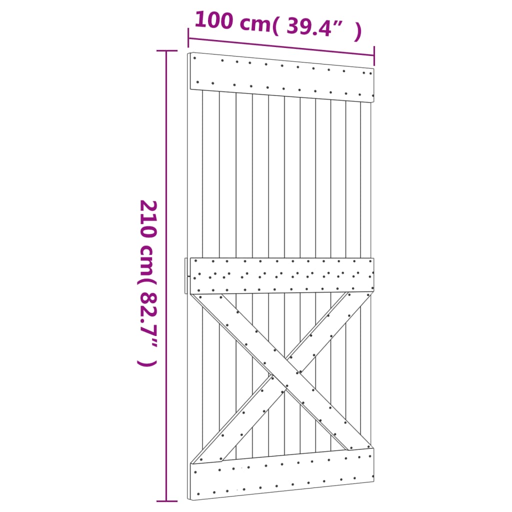 Ușă Glisantă Cu Set Feronerie, 100X210 Cm, Lemn Masiv De Pin
