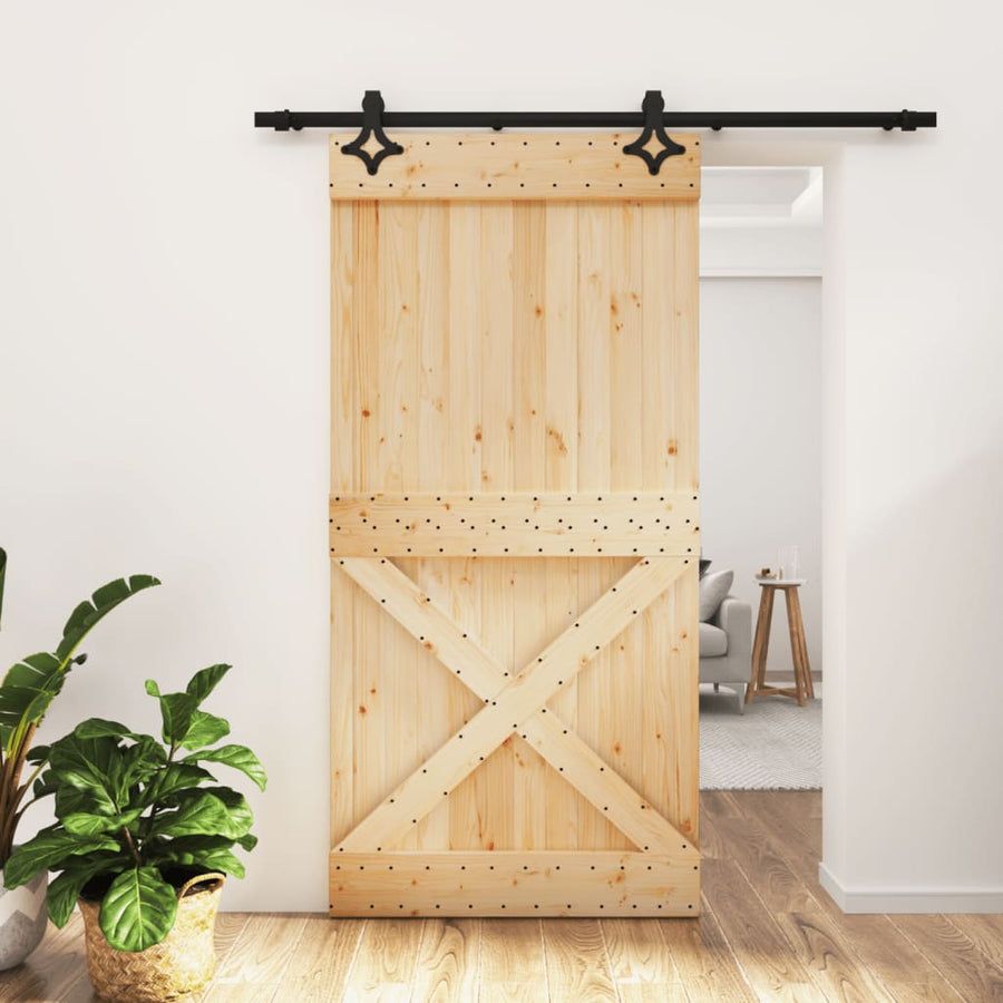 Ușă Glisantă Cu Set Feronerie, 100X210 Cm, Lemn Masiv De Pin