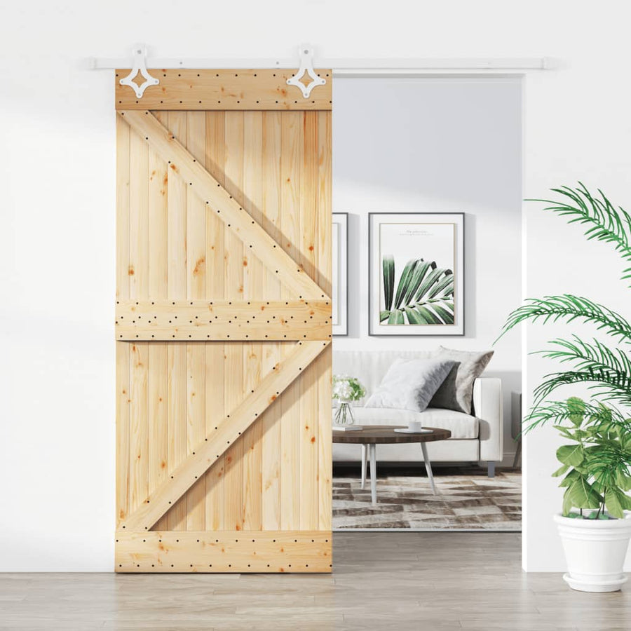 Ușă Glisantă Cu Set Feronerie, 90X210 Cm, Lemn Masiv De Pin